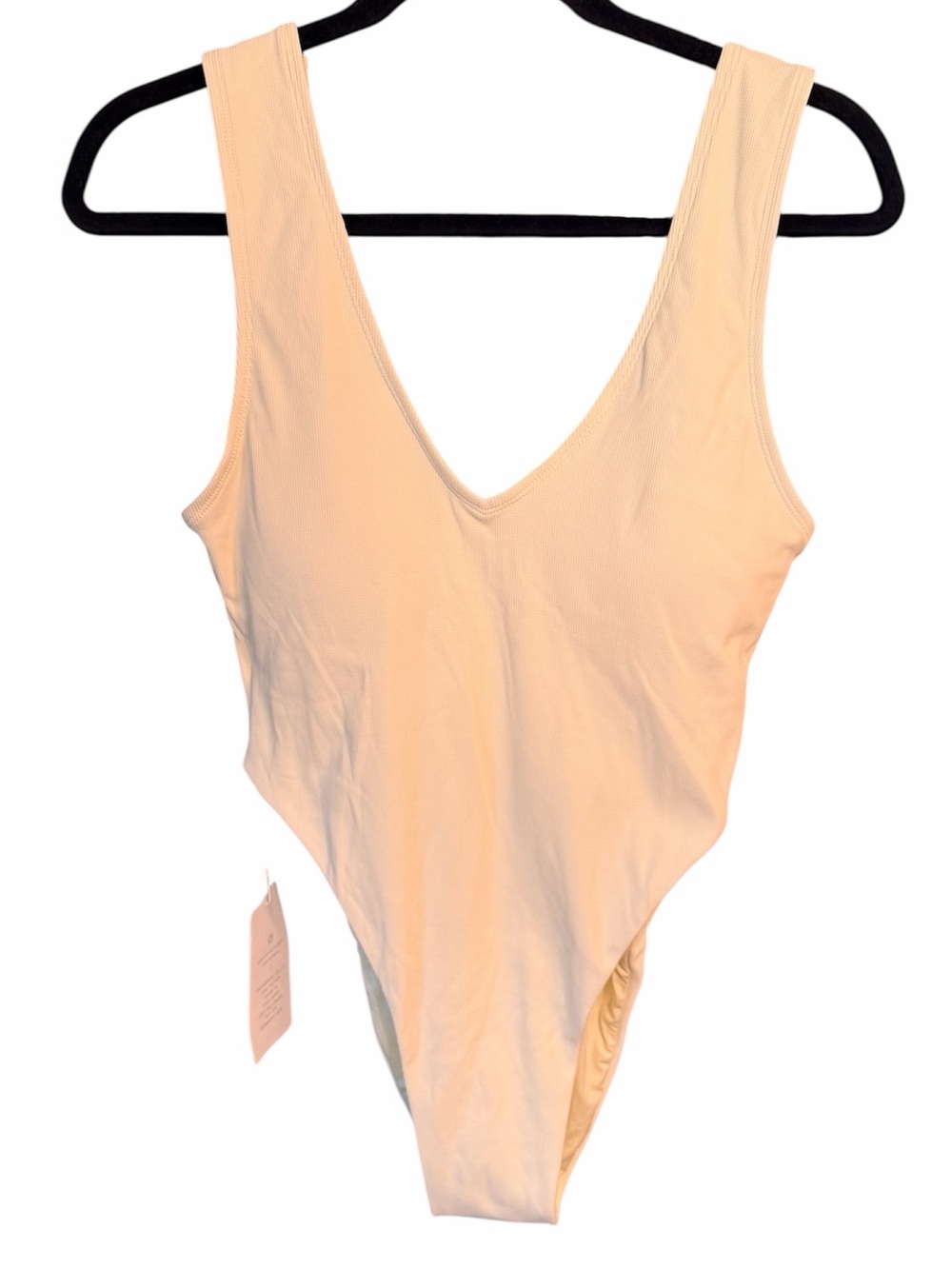 Toluca Swim White Ribbed One Piece Scoop Neck Swimsuit, size XL NWT